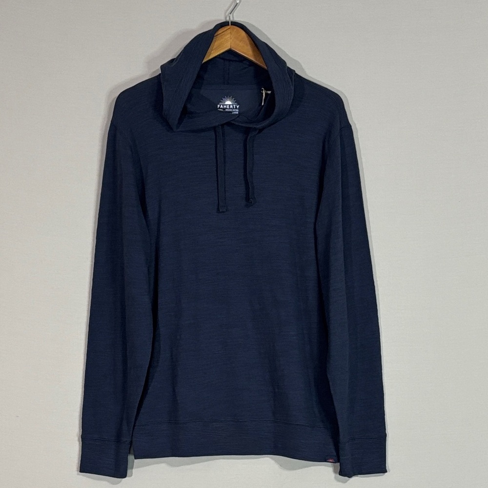 Faherty Organic Cotton Hooded Pullover Navy Blue Size L NWT